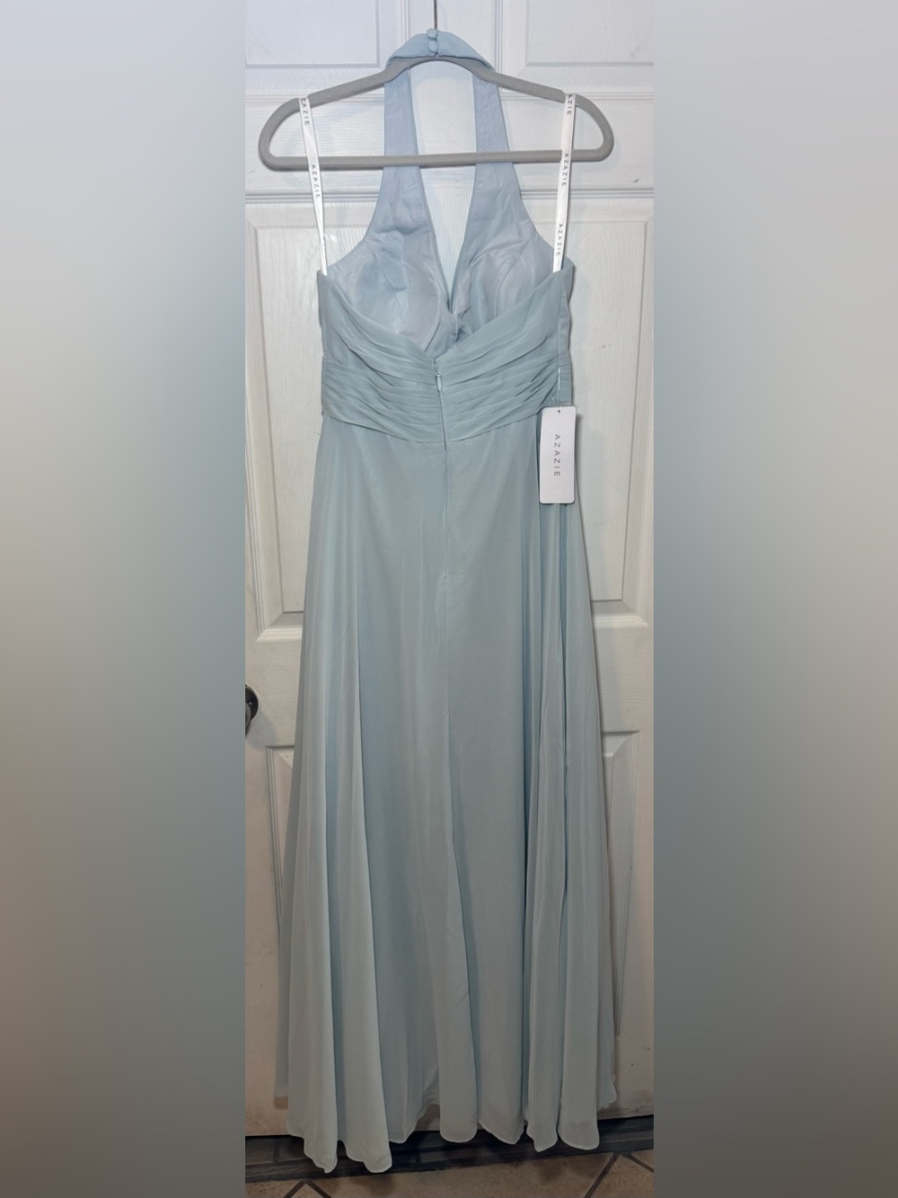 Azazie Tessie Mist Halter Bridesmaid Dress Women’s 8 Wedding Party Formal Bridal - Picture 11 of 16